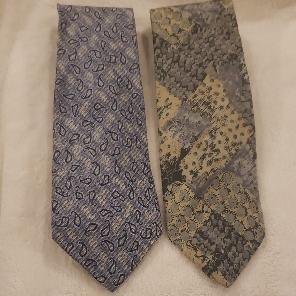 Pierre Cardin Blue and Gray Patterned Ties (2nd Tie In Set Is Unknown Designer)